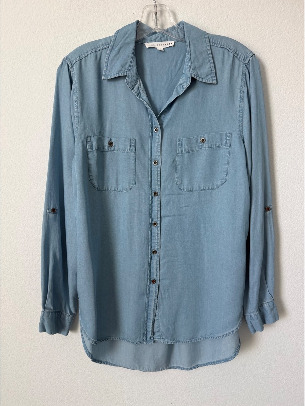 Jane + Delancey Long Sleeve Button Front Lyocell Chambray Shirt Women's Size S